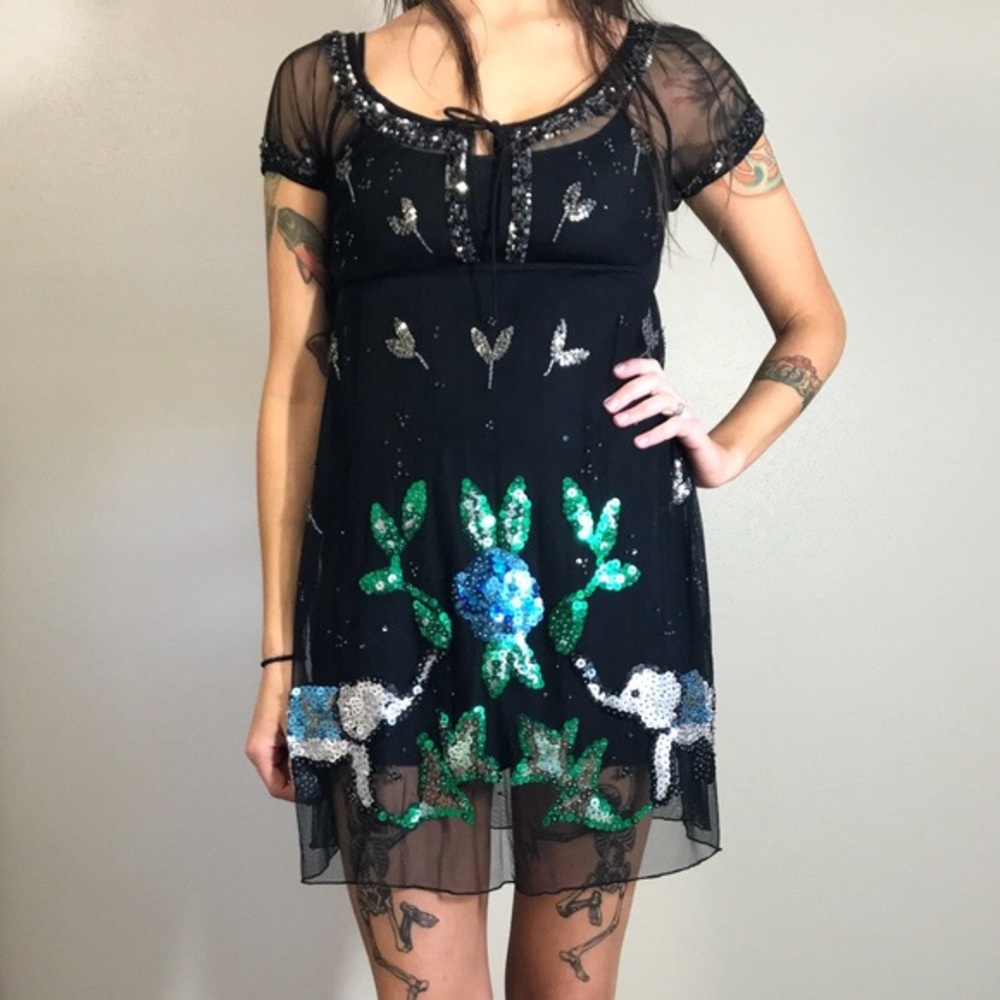 Free People Sheer Elephant Sequin Dress Size 2